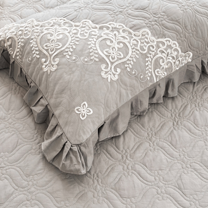 91家纺网 家纺一手货源 找家纺 罗艺轩 2024新款公主风全棉加厚可脱卸床笠式床裙四件套 慕雅-迷雾灰