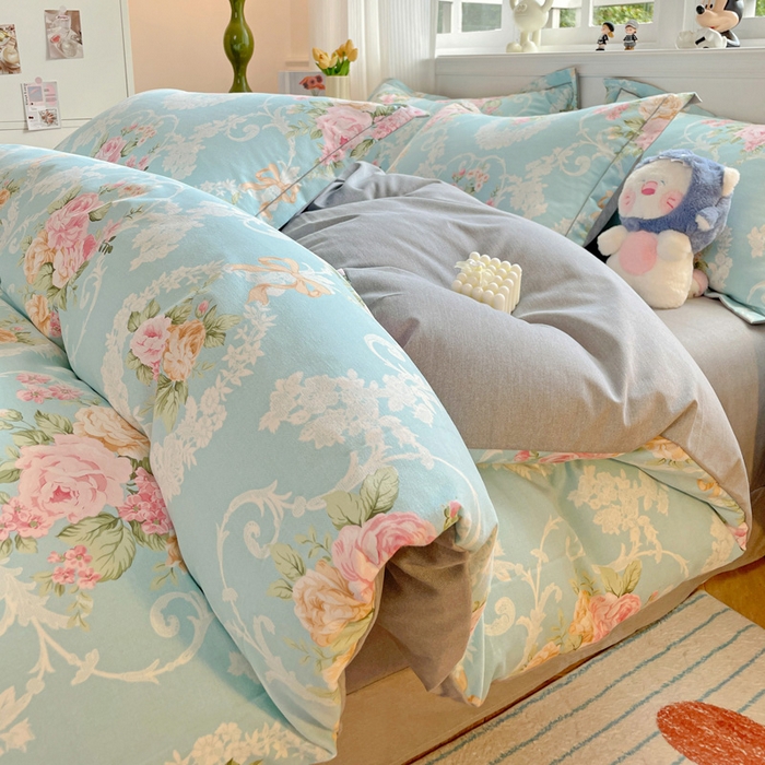 91家纺网 家纺一手货源 找家纺 暖芯优选 2025直播热款加厚全棉磨毛四件套喷气印花纯棉（一字绣工艺款）学生三件套9月上新 流年