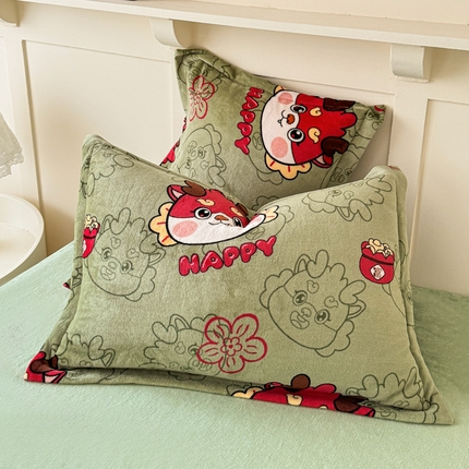 妖妖家纺 2024新款200克牛奶绒单枕套 开心龙龙