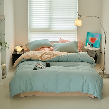 沐晴家纺 2024新款纯色火山保暖全棉磨毛纯色简约轻奢四件套 蓝黛