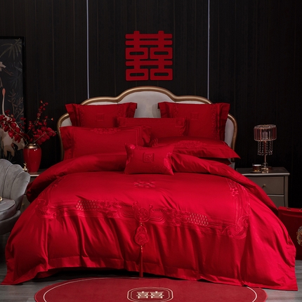 91家纺网 家纺一手货源 找家纺 蒂爵 全棉纯棉长绒棉全棉轻奢重工绣花工艺款婚庆四件套多件套时尚小红书热款 幸福婚约