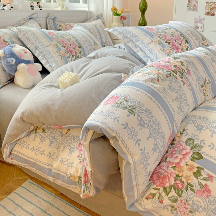 91家纺网 家纺一手货源 找家纺 暖芯优选 2025直播热款加厚全棉磨毛四件套喷气印花纯棉（一字绣工艺款）学生三件套9月上新 晨光