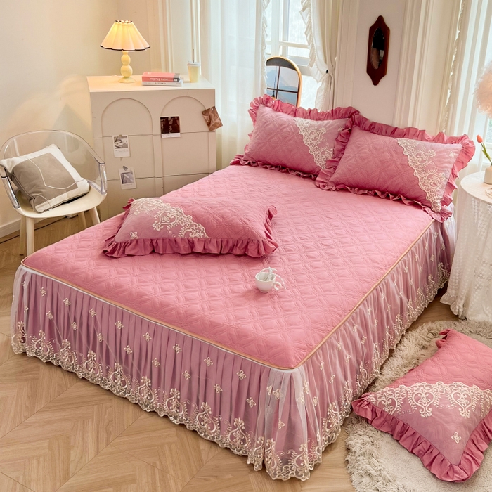 91家纺网 家纺一手货源 找家纺 （总）罗艺轩 2024新款公主风全棉加厚可脱卸床笠式床裙三件套