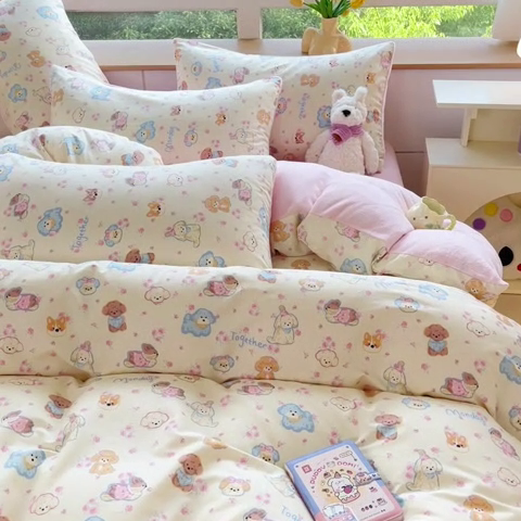 91家纺网 家纺一手货源 找家纺 麦伦家居 2024秋冬新品 多功能床品全棉+牛奶绒四件套 1狗狗家族