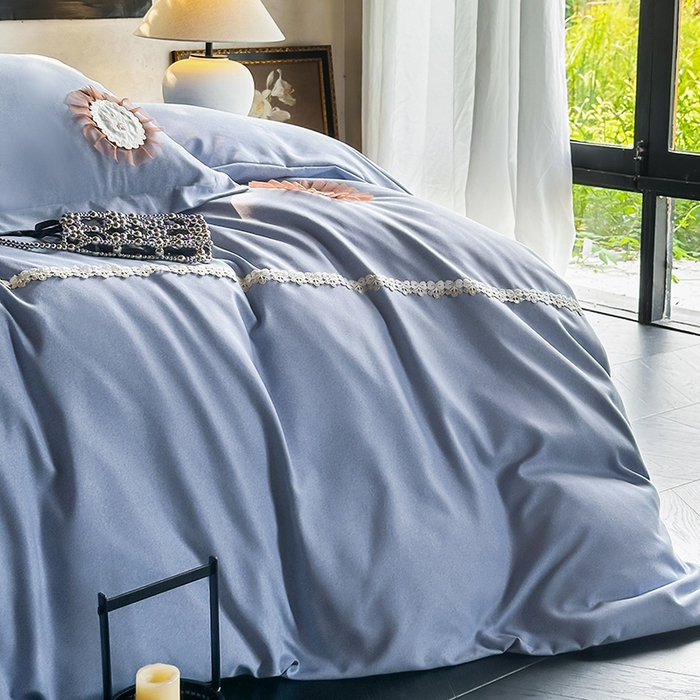 91家纺网 家纺一手货源 找家纺 宜家坊 2024秋冬加厚肌理纹碳素磨毛刺绣贴布绣花边新中式四件套 蓝色