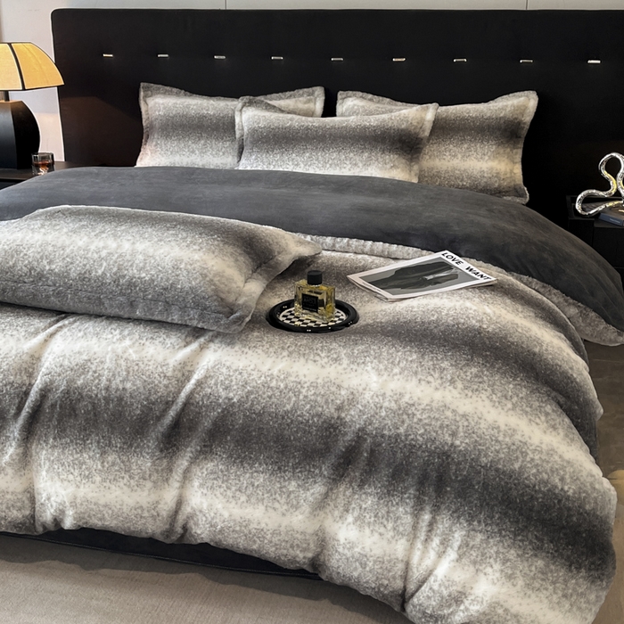 91家纺网 家纺一手货源 找家纺 慕尚家纺 2025新款高端亲肤舒适暖芙兔毛四件套 暖芙-霞灰