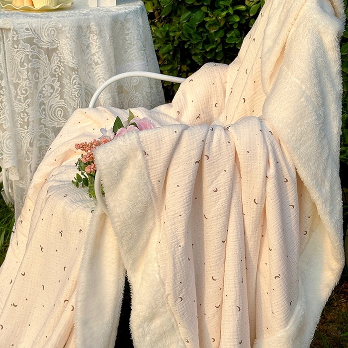 91家纺网 家纺一手货源 找家纺 木楌家居 2026新款皱绉纱空调盖被毯 日月星辰