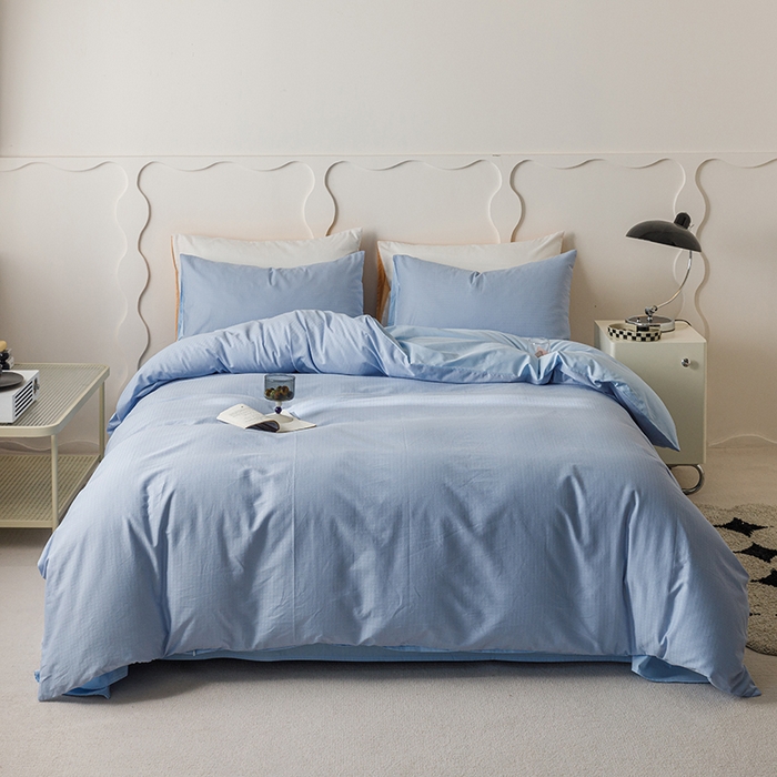 91家纺网 家纺一手货源 找家纺 简宜家居 2025新款60S长绒棉提花四件套 绅士-天蓝