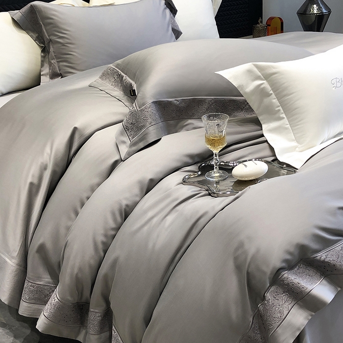 91家纺网 家纺一手货源 找家纺 黑白森林 2024新款50X50S天丝棉磨毛四件套 瑞丽-星空灰