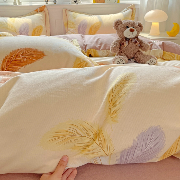 91家纺网 家纺一手货源 找家纺 暖芯优选 2025直播热款加厚全棉磨毛四件套喷气印花纯棉（一字绣工艺款）学生三件套9月上新 晚秋