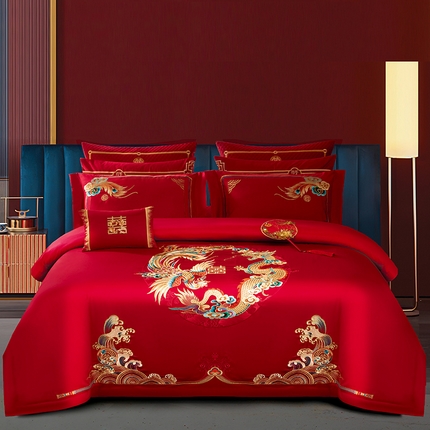 91家纺网 家纺一手货源 找家纺 蒂爵 全棉纯棉长绒棉全棉轻奢重工绣花工艺款婚庆四件套多件套时尚小红书热款 龙凤瑞彩