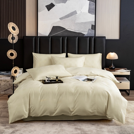 91家纺网 家纺一手货源 找家纺 简宜家居 2025新款60S长绒棉提花四件套 格子-米白