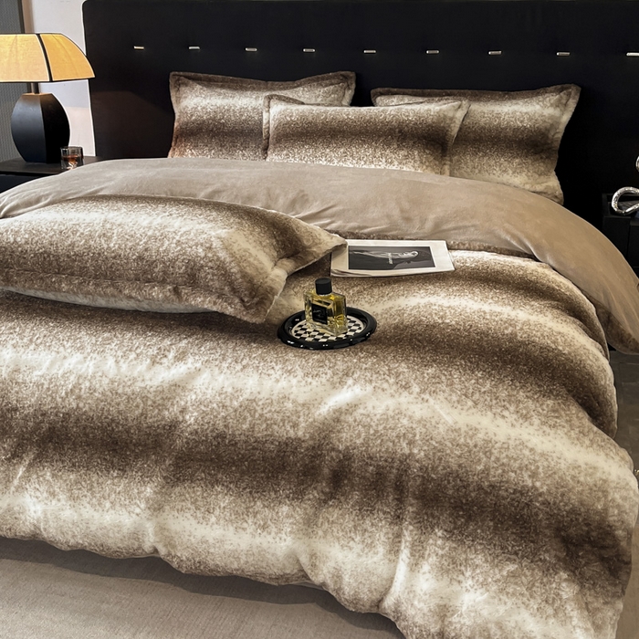 91家纺网 家纺一手货源 找家纺 慕尚家纺 2025新款高端亲肤舒适暖芙兔毛四件套 暖芙-白调咖