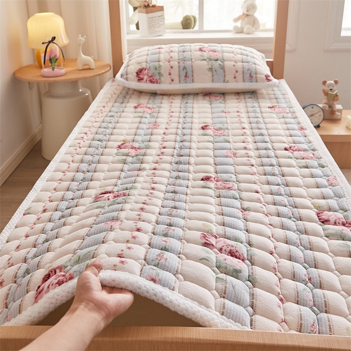 91家纺网 家纺一手货源 找家纺 东宇床垫 2025新款牛奶绒床褥学生床 复古花