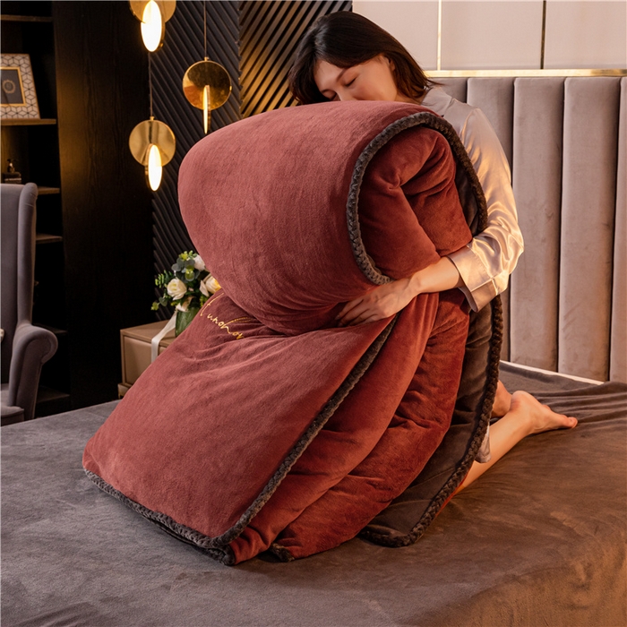 91家纺网 家纺一手货源 找家纺 吾诺 2024新款双拼色牛奶绒四件套 风格二 双拼焦糖