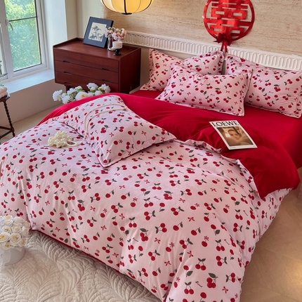 91家纺网 家纺一手货源 找家纺 （总）慕希家纺 2024新款A类婚庆款宝宝绒数码印花四件套