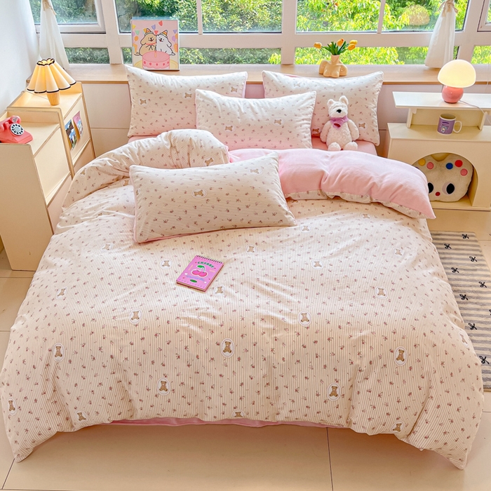 91家纺网 家纺一手货源 找家纺 麦伦家居 2024秋冬新品 多功能床品全棉+牛奶绒四件套 碎花小熊