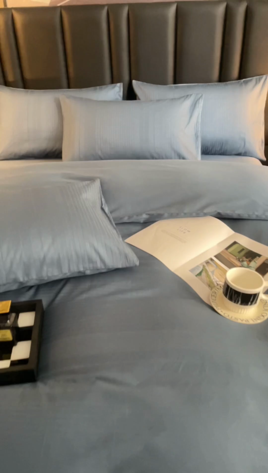 91家纺网 家纺一手货源 找家纺 简宜家居 2025新款60S长绒棉提花四件套 条纹-蓝