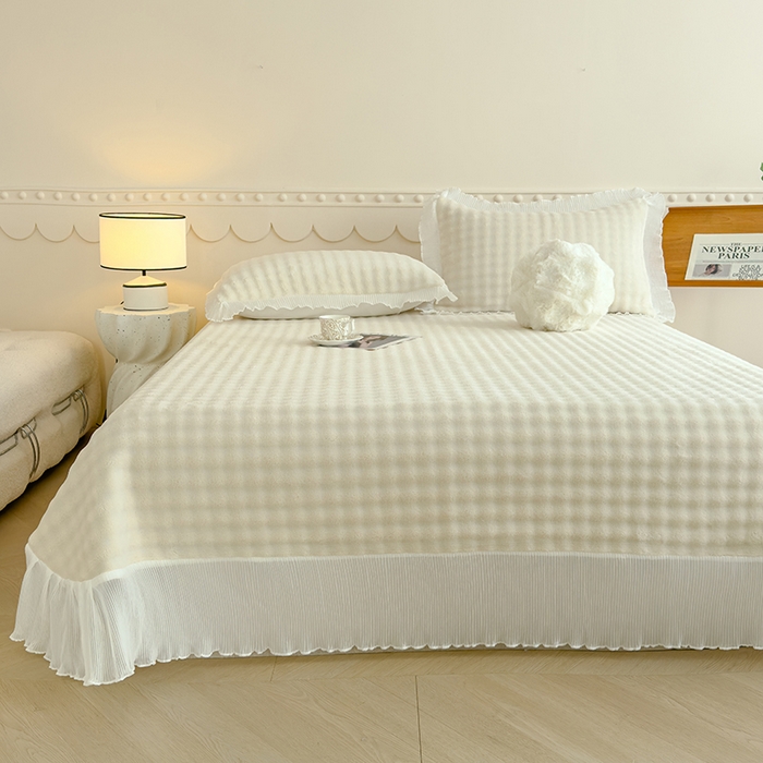 91家纺网 家纺一手货源 找家纺 冬然家纺 2024新款泡泡绒床裙四件套系列 泡泡绒-奶油白