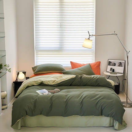 沐晴家纺 2024新款纯色火山保暖全棉磨毛纯色简约轻奢四件套 木森