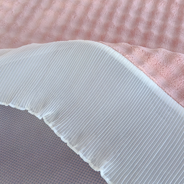 91家纺网 家纺一手货源 找家纺 冬然家纺 2024新款泡泡绒床裙四件套系列 泡泡绒-樱花粉