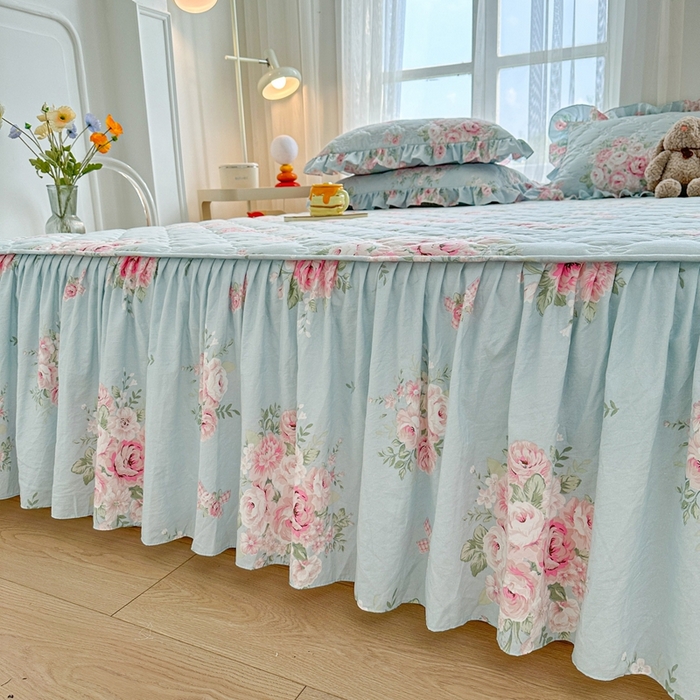 91家纺网 家纺一手货源 找家纺 忘忧草 2024亲肤水洗棉夹棉床裙--小清新系列 安娜花园