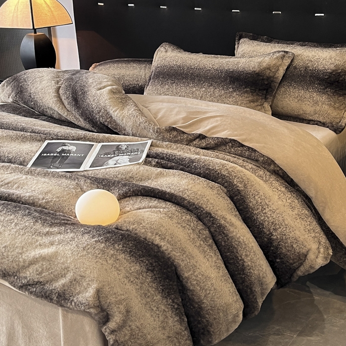 91家纺网 家纺一手货源 找家纺 慕尚家纺 2025新款高端亲肤舒适暖芙兔毛四件套 暖芙-深咖