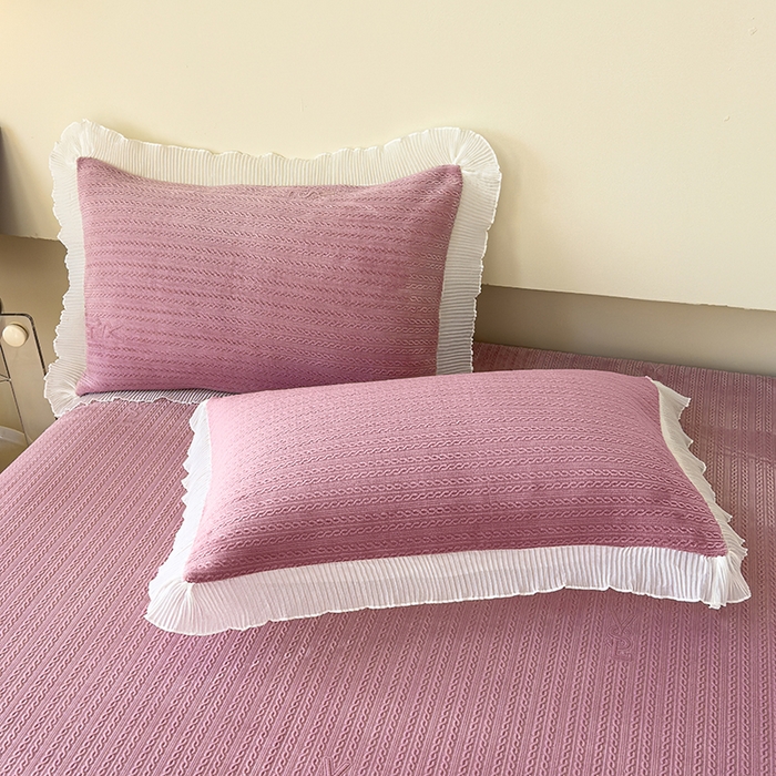 91家纺网 家纺一手货源 找家纺 冬然家纺 2024新款雕花绒床盖四件套系列 小麦穗-豆沙粉