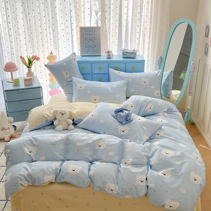 91家纺网 家纺一手货源 找家纺 寻米 2024新款全棉印花四件套 云朵小熊