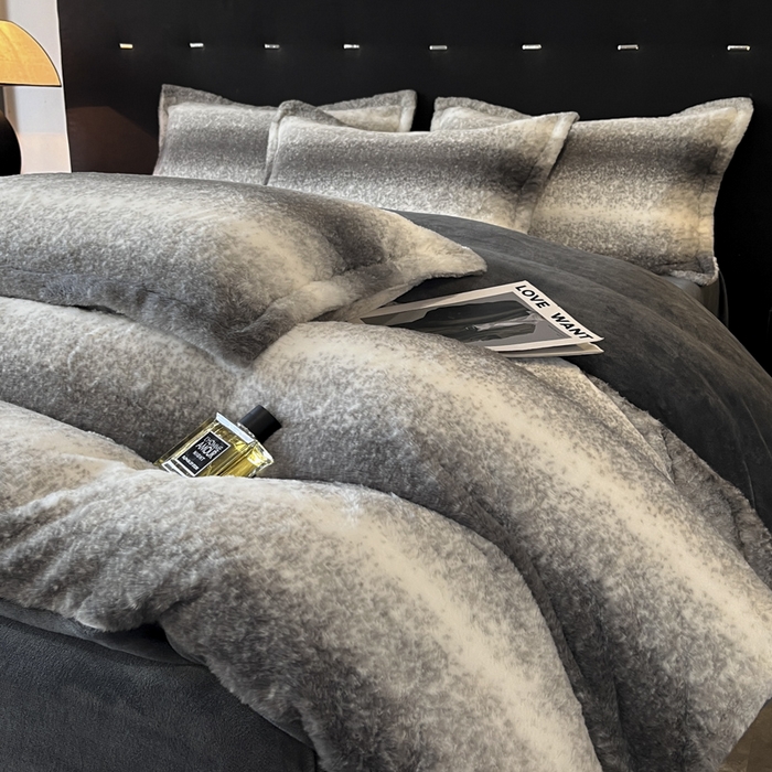 91家纺网 家纺一手货源 找家纺 慕尚家纺 2025新款高端亲肤舒适暖芙兔毛四件套 暖芙-霞灰