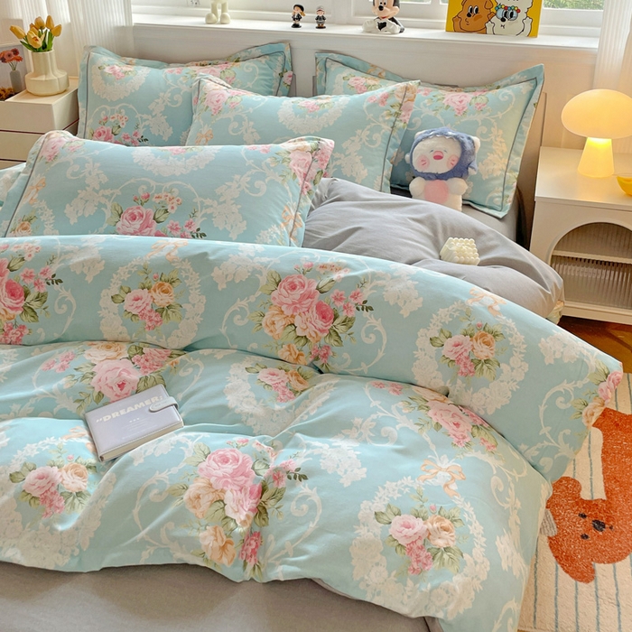 91家纺网 家纺一手货源 找家纺 暖芯优选 2025直播热款加厚全棉磨毛四件套喷气印花纯棉（一字绣工艺款）学生三件套9月上新 流年