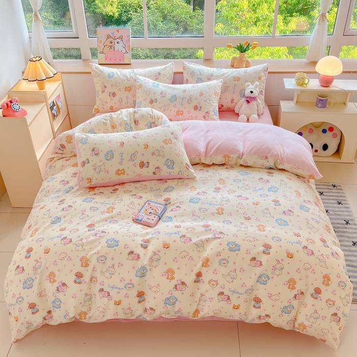 91家纺网 家纺一手货源 找家纺 麦伦家居 2024秋冬新品 多功能床品全棉+牛奶绒四件套 1狗狗家族