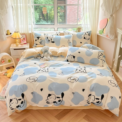 麦伦家居 2024秋冬新品 多功能床品全棉+牛奶绒四件套 斑点猫
