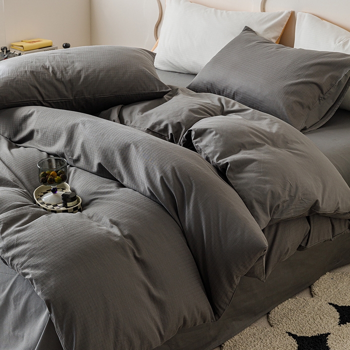 91家纺网 家纺一手货源 找家纺 简宜家居 2025新款60S长绒棉提花四件套 绅士-灰