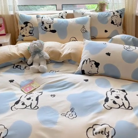91家纺网 家纺一手货源 找家纺 麦伦家居 2024秋冬新品 多功能床品全棉+牛奶绒四件套 斑点猫