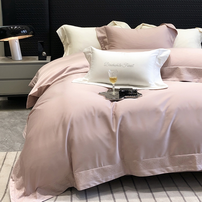 91家纺网 家纺一手货源 找家纺 黑白森林 2024新款50X50S天丝棉磨毛四件套 瑞丽-梦幻粉