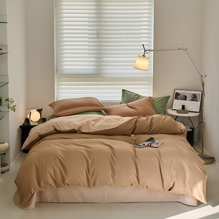 沐晴家纺 2024新款纯色火山保暖全棉磨毛纯色简约轻奢四件套 莫百草