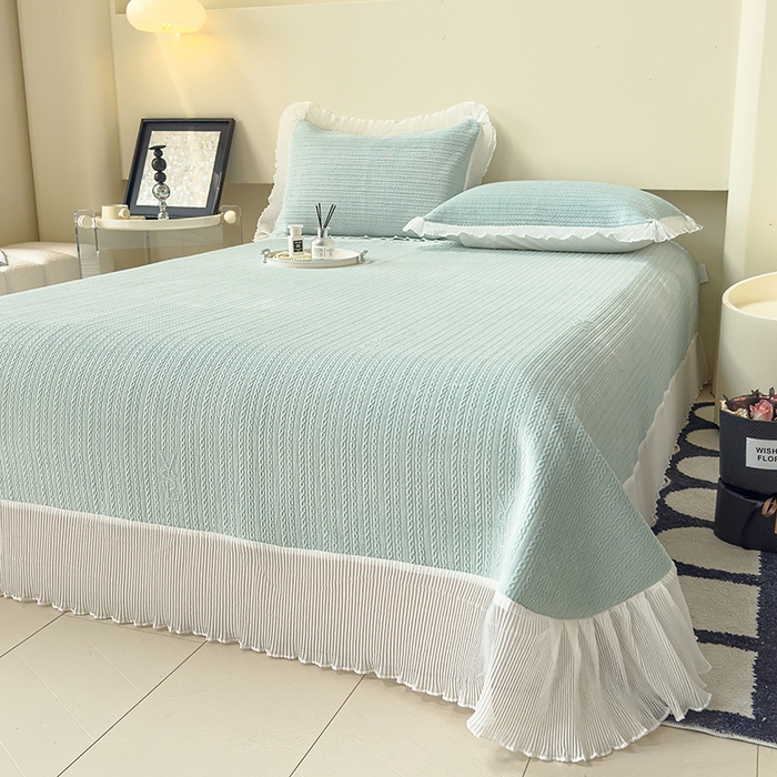 91家纺网 家纺一手货源 找家纺 冬然家纺 2024新款雕花绒床盖四件套系列 小麦穗-浅绿