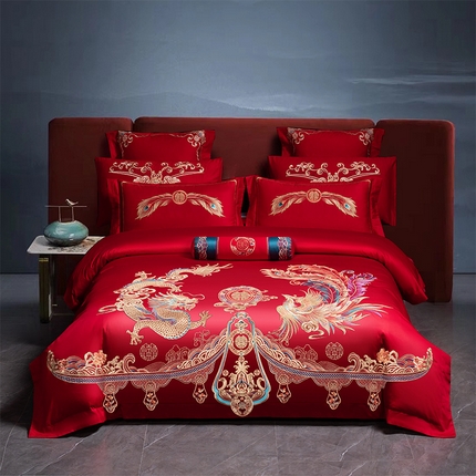 91家纺网 家纺一手货源 找家纺 （总）博之洋 2025新款纯棉新中式刺绣婚庆四件套多件套