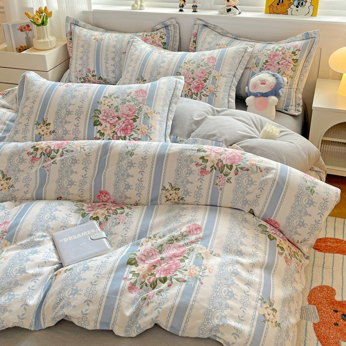 91家纺网 家纺一手货源 找家纺 暖芯优选 2025直播热款加厚全棉磨毛四件套喷气印花纯棉（一字绣工艺款）学生三件套9月上新 晨光