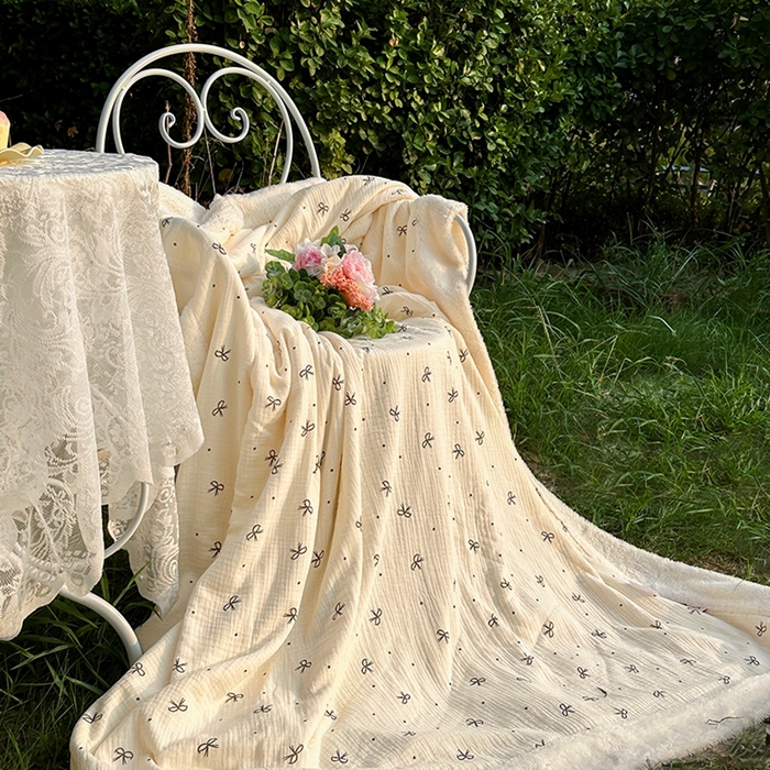 91家纺网 家纺一手货源 找家纺 木楌家居 2025新款皱绉纱空调盖被毯 露丝