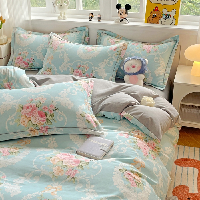 91家纺网 家纺一手货源 找家纺 暖芯优选 2025直播热款加厚全棉磨毛四件套喷气印花纯棉（一字绣工艺款）学生三件套9月上新 流年