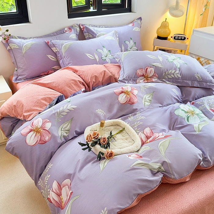 91家纺网 家纺一手货源 找家纺 润淳 2025全棉正宗13376四件套精梳棉印花纯棉三件套13372全棉四件套 兰亭花絮 紫