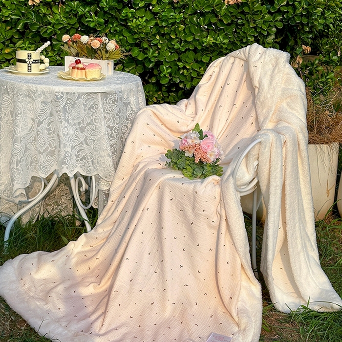 91家纺网 家纺一手货源 找家纺 木楌家居 2026新款皱绉纱空调盖被毯 日月星辰