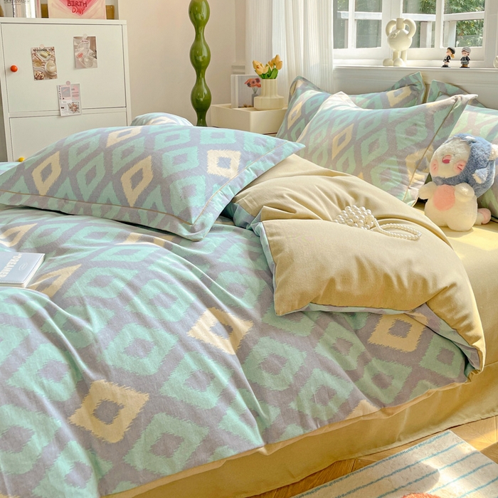 91家纺网 家纺一手货源 找家纺 暖芯优选 2025直播热款加厚全棉磨毛四件套喷气印花纯棉（一字绣工艺款）学生三件套9月上新 空间