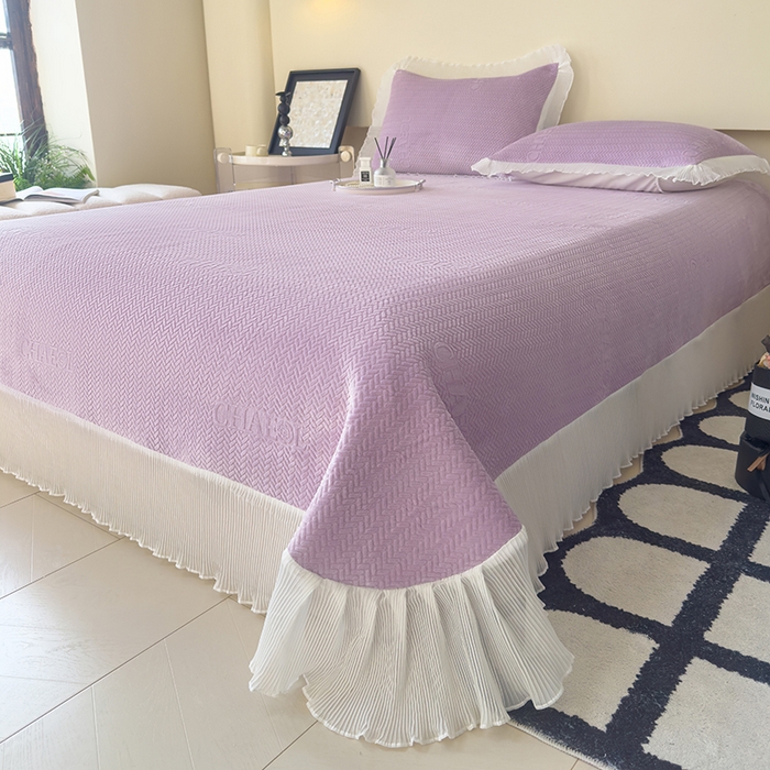 91家纺网 家纺一手货源 找家纺 冬然家纺 2024新款雕花绒床盖四件套系列 大麦穗-紫