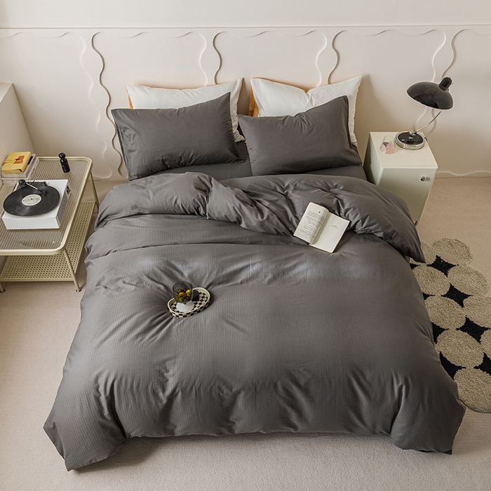 91家纺网 家纺一手货源 找家纺 简宜家居 2025新款60S长绒棉提花四件套 绅士-灰