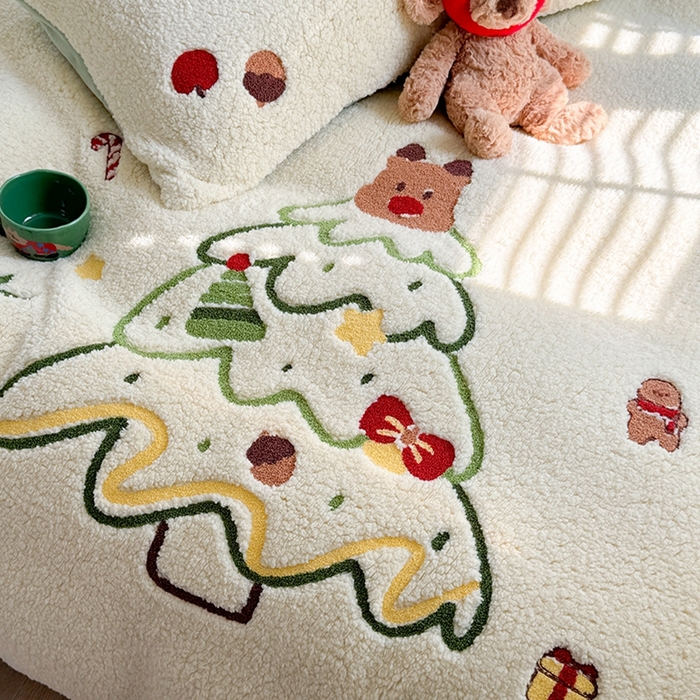 91家纺网 家纺一手货源 找家纺 蜜柚 2024新款高克重羊羔绒牛奶绒毛巾绣四件套 圣诞树