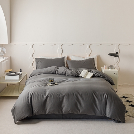 91家纺网 家纺一手货源 找家纺 简宜家居 2025新款60S长绒棉提花四件套 绅士-灰