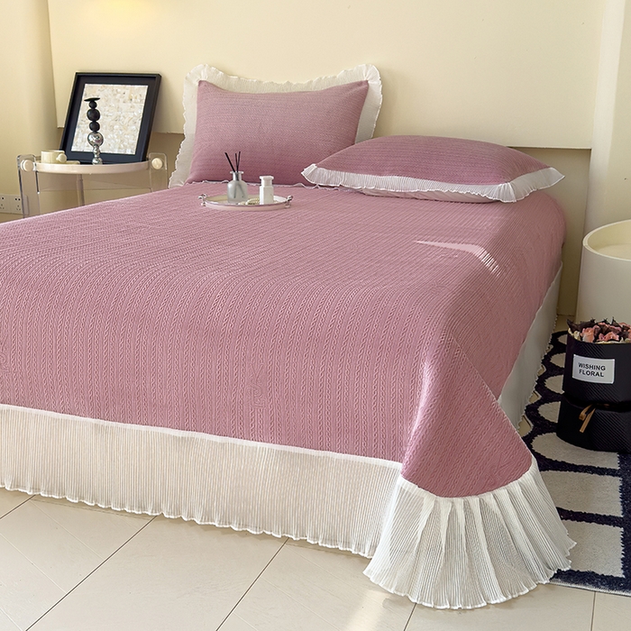 91家纺网 家纺一手货源 找家纺 冬然家纺 2024新款雕花绒床盖四件套系列 小麦穗-豆沙粉